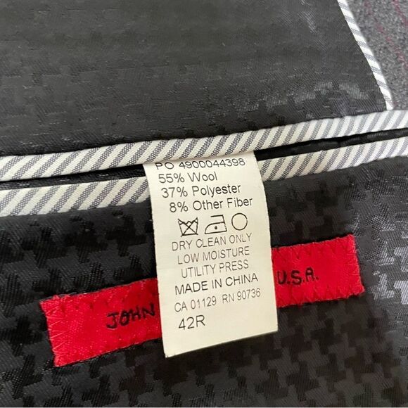 John Varvatos Wool Gray Red Striped Peak‎ Lapel Dual Vent Blazer Jacket 42R - Picture 11 of 12